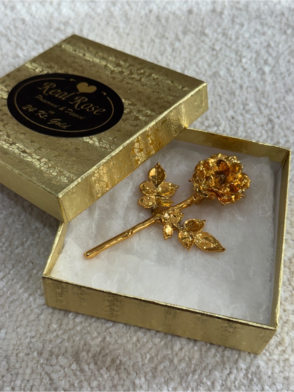 24k Dipped Gold Real Rose Decorative Brooch Pin